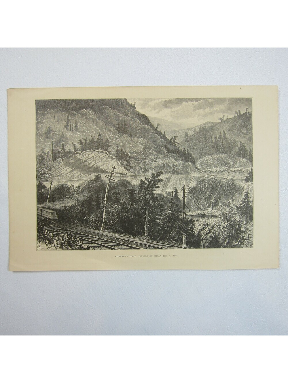 Antique 1874 Engraving Print Kittanning Point, "Horse-Shoe Bend" John A. Hows